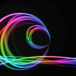 Abstract swirls of light and colors on a black background.