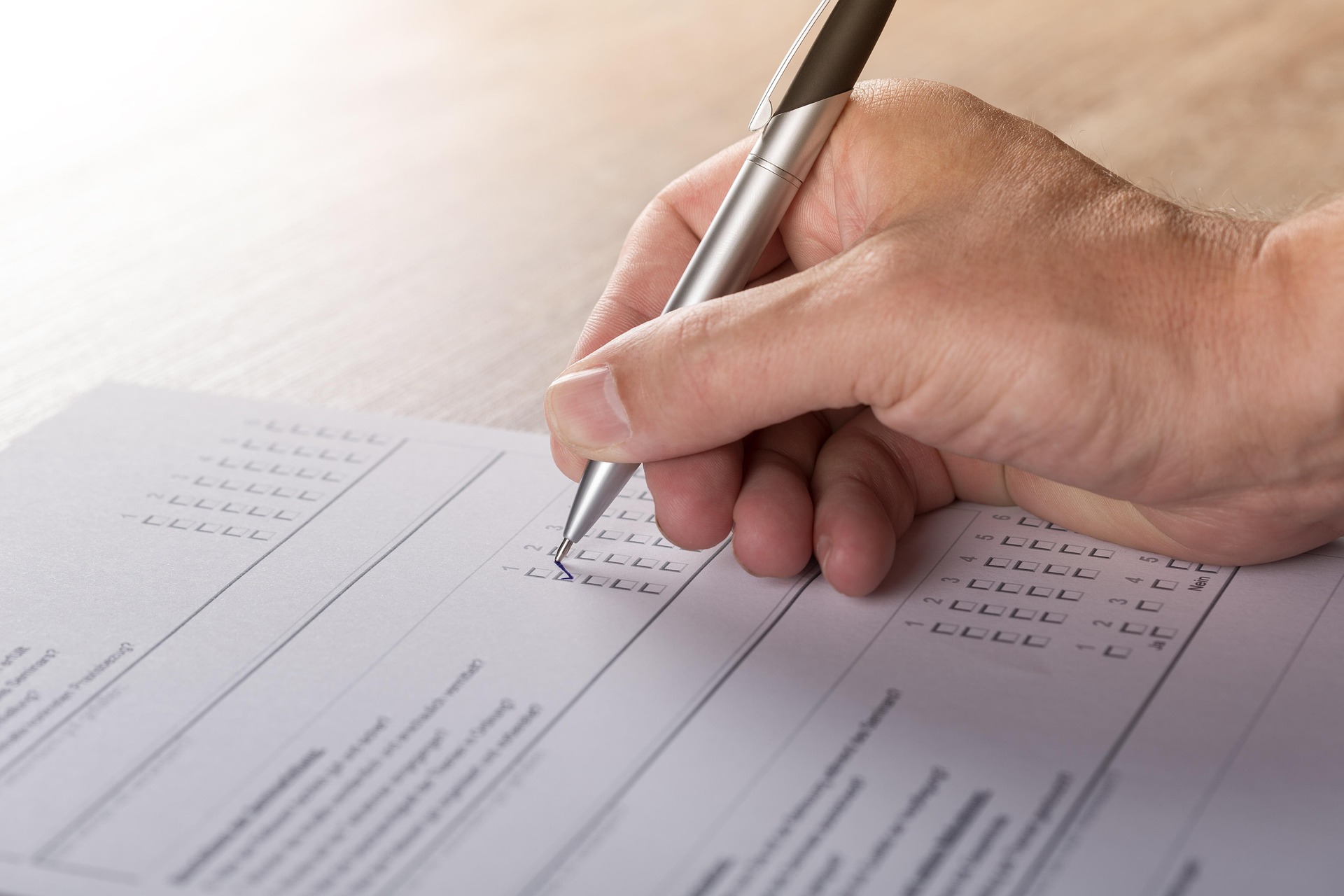 Filling out a survey.