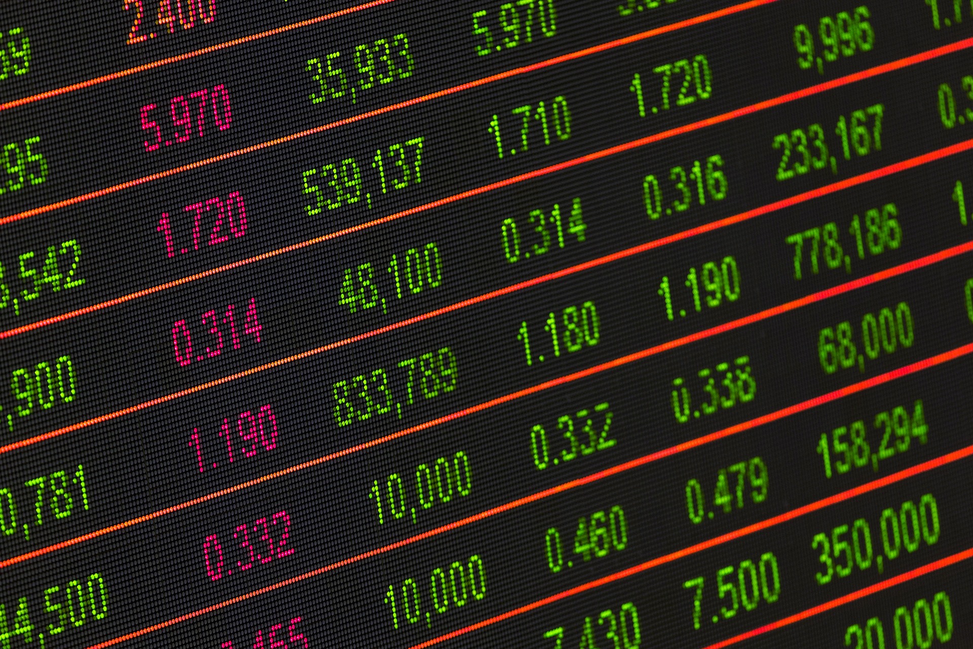 Stock market digital ticker screen.