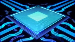 A stylized CPU, computer processor network. Circuit board.