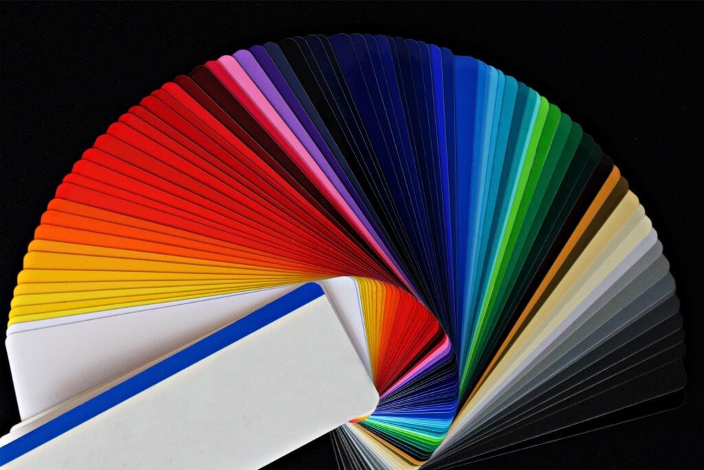 A color picker fanning out showing a wide variety of colors.
