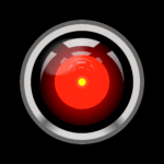 An AI-like red eye image, familiar as HAL 9000 from Space Odyssey movie.