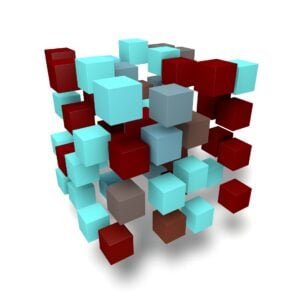 A matrix of cubes in variety of colors, symbolizing different types of data.