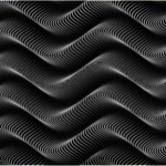 A black and white image of big sound waves going across the screen.