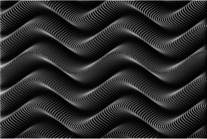 A black and white image of big sound waves going across the screen.