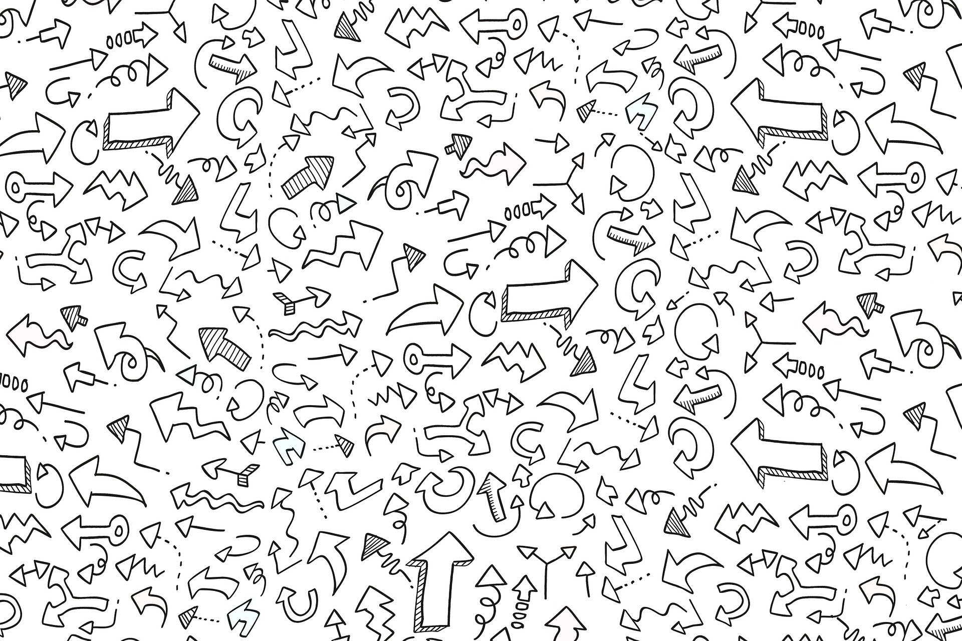 A collage of hundreds of arrow doodles going off in all directions.
