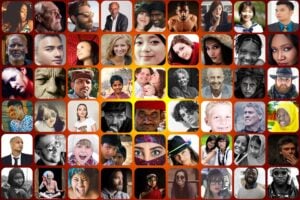 A collage of diverse and multicultural faces from social media pictures.