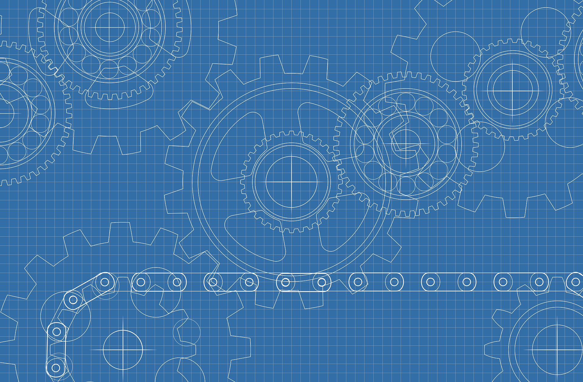 A blueprint of various machine gears.