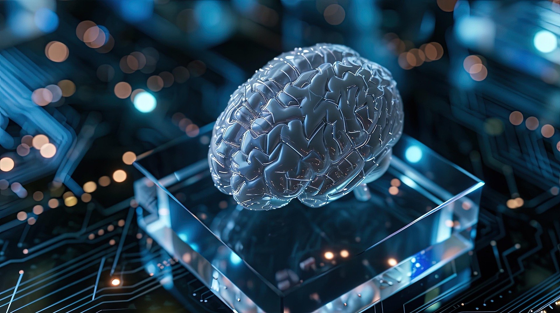 An AI-like brain on a computer board or circuit chip.