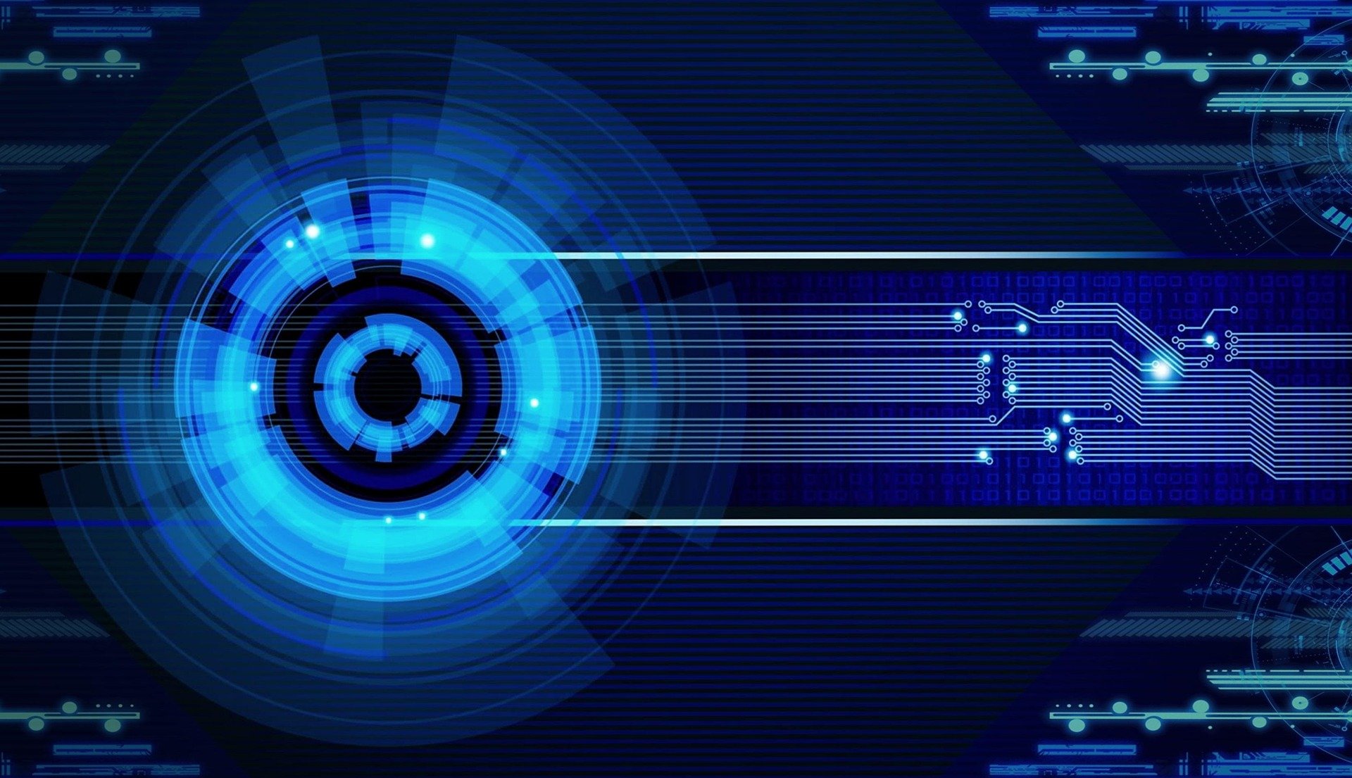 A futuristic and geometric graphic, reminiscent of AI and circuit boards.