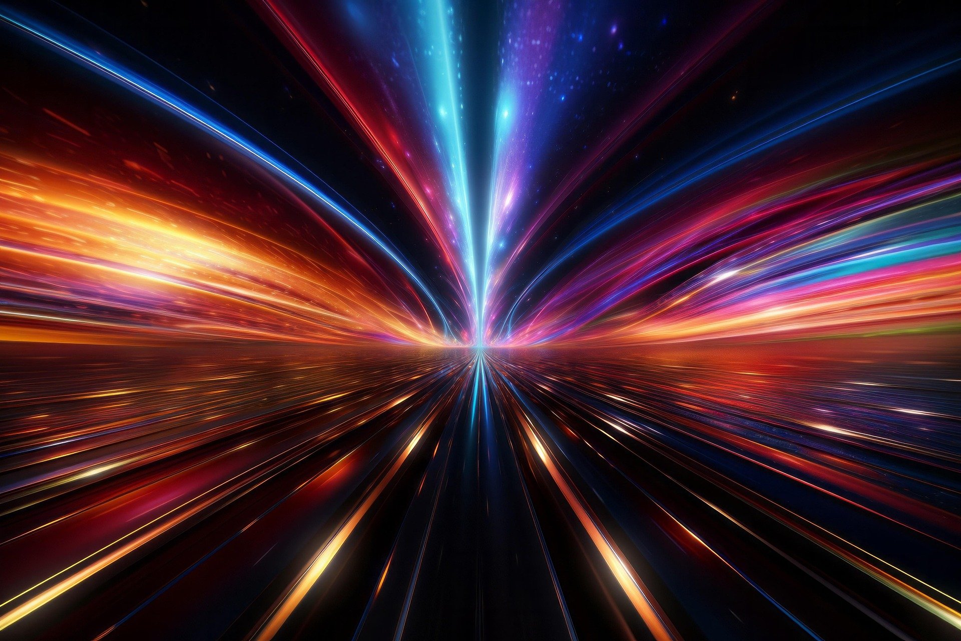 Futuristic wormhole, streaming or radiating out into space.