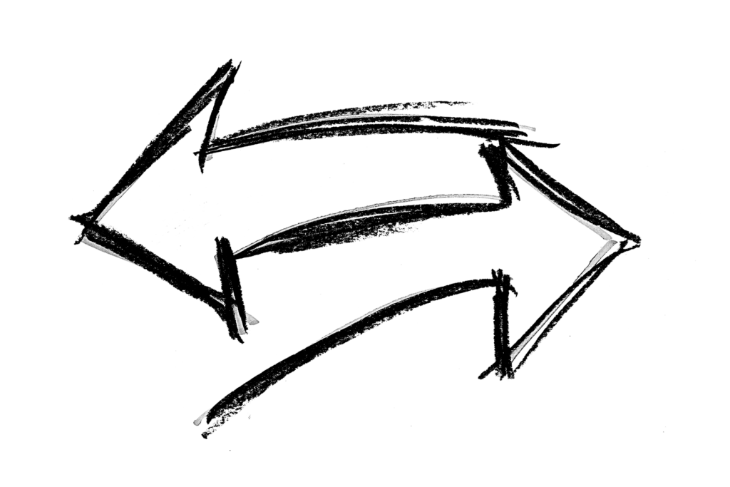 A graphic of two sketched out large arrows, one pointing left and one pointing right.