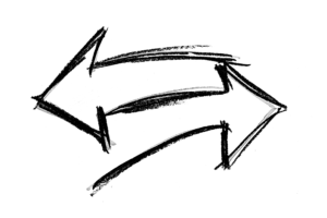 A graphic of two sketched out large arrows, one pointing left and one pointing right.