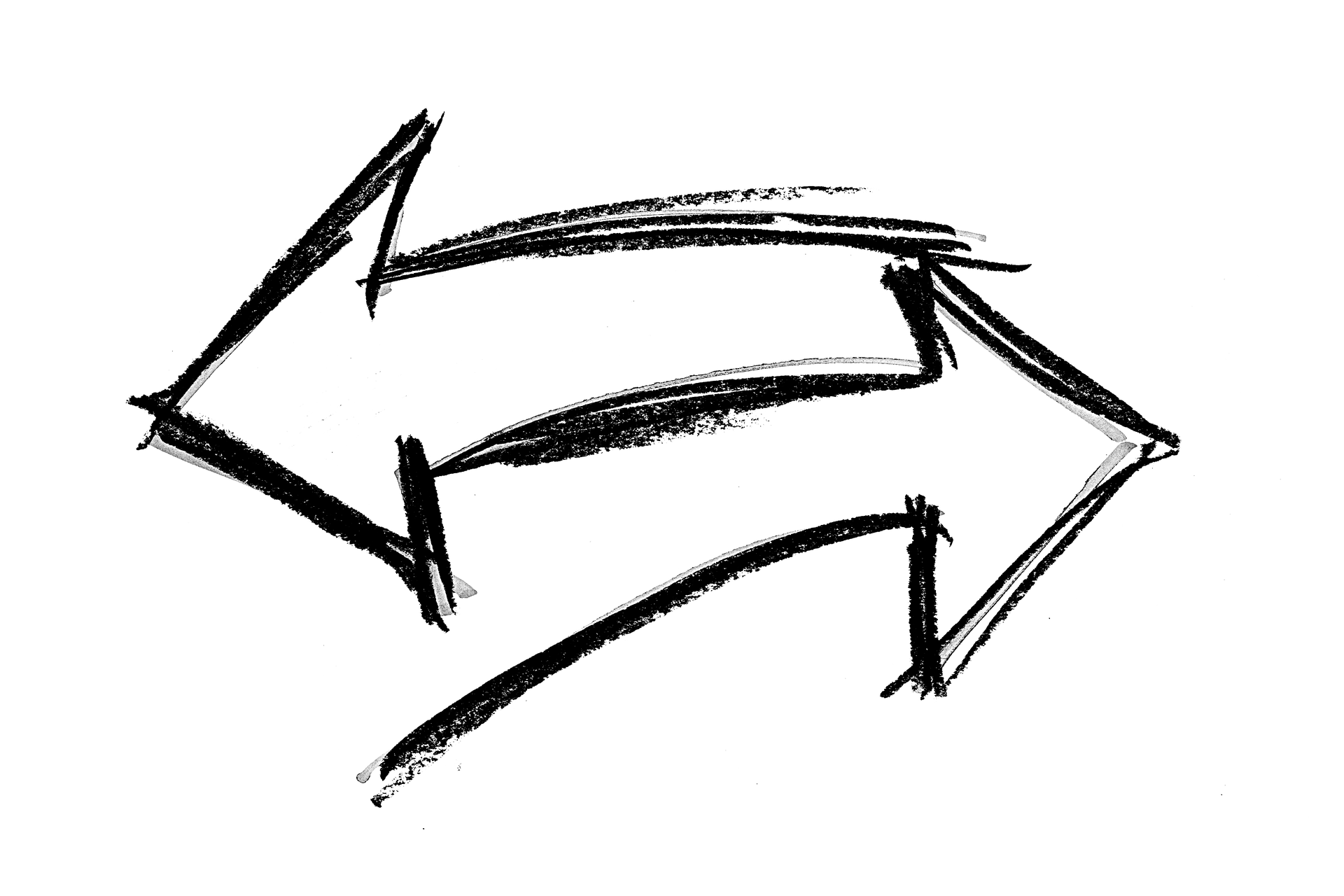 A graphic of two sketched out large arrows, one pointing left and one pointing right.