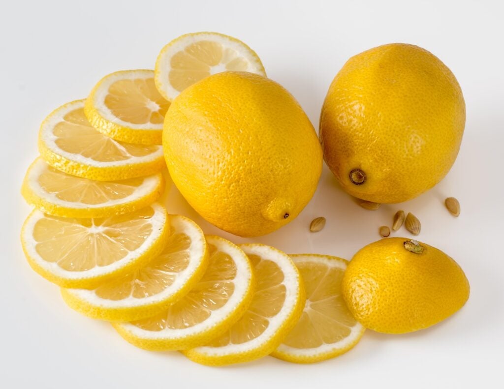 Lemons presented with it all sliced up into different segments.
